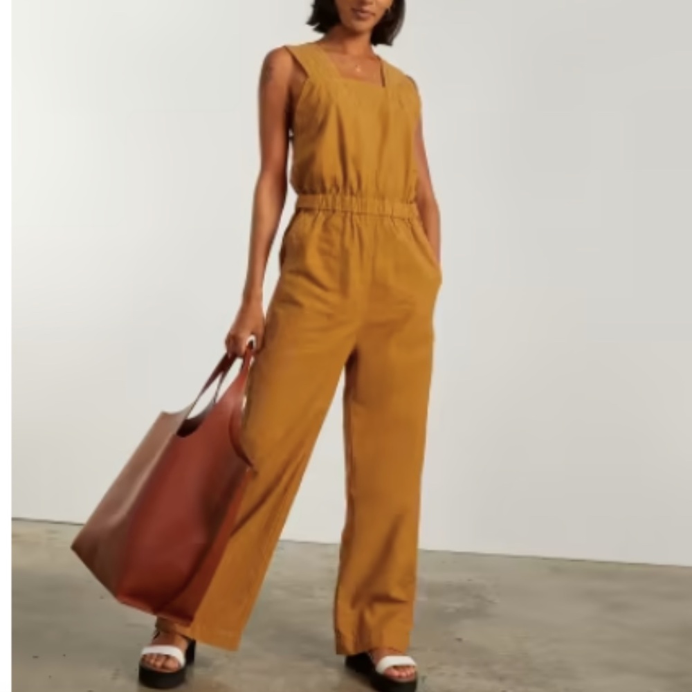 Everlane Fatigue Apron Jumpsuit Amber Mustard Yellow Gold Orange
